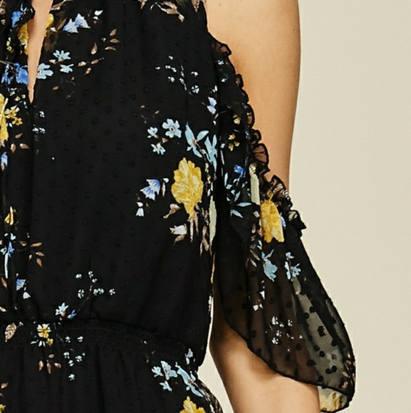 Black Dot Embroidery Floral Ruffle Dress - Picture 3 of 4